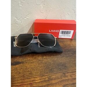 Livho Sunglasses‎ Aviator Gold Black Lenses DK009 New With Box